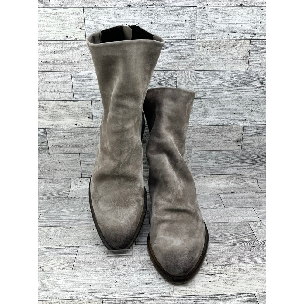 Mimmu Grey Suede Ankle Boots Rear Zip Distressed Made In Italy Women Size 40 EU